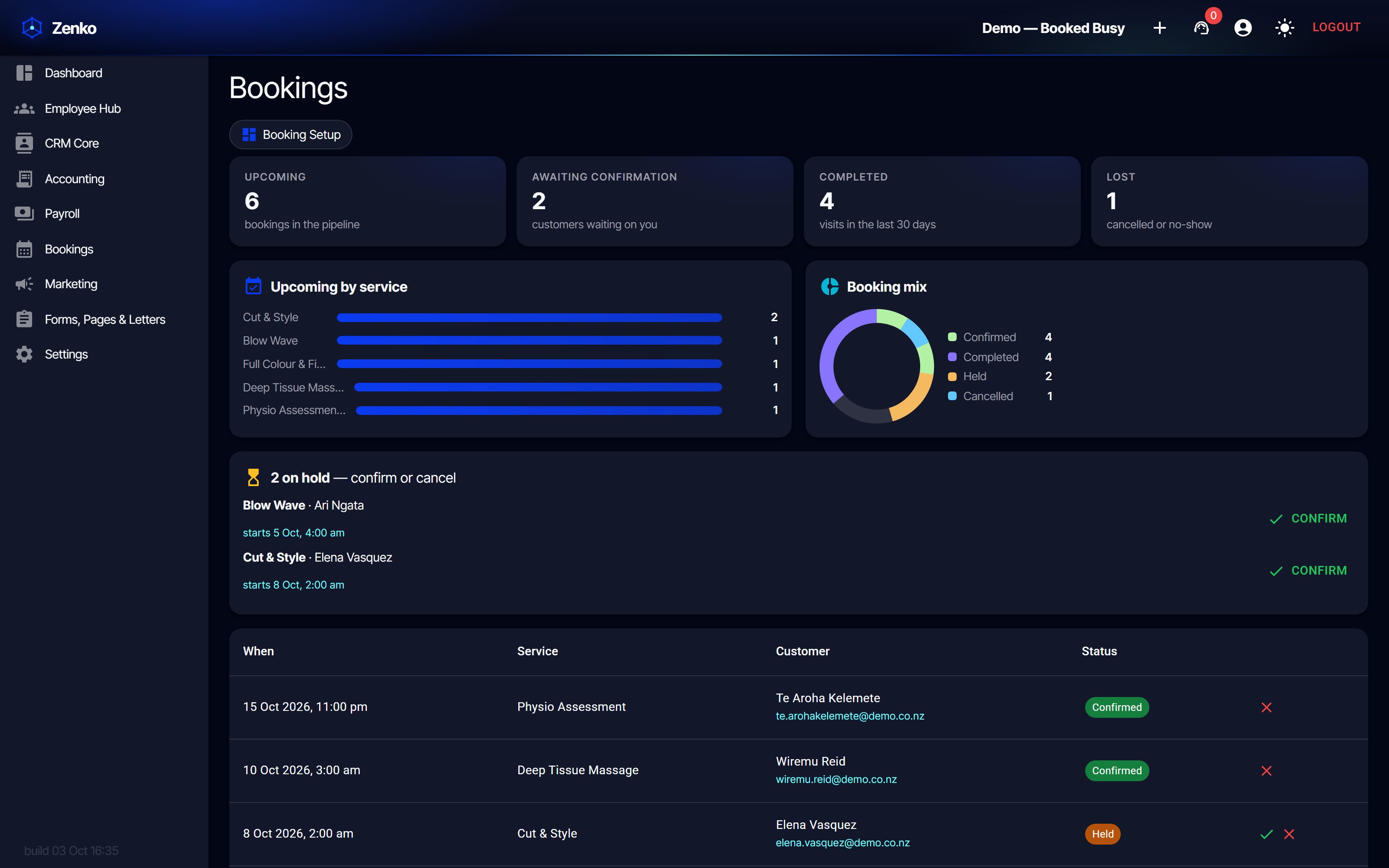 Bookings in action (dark)