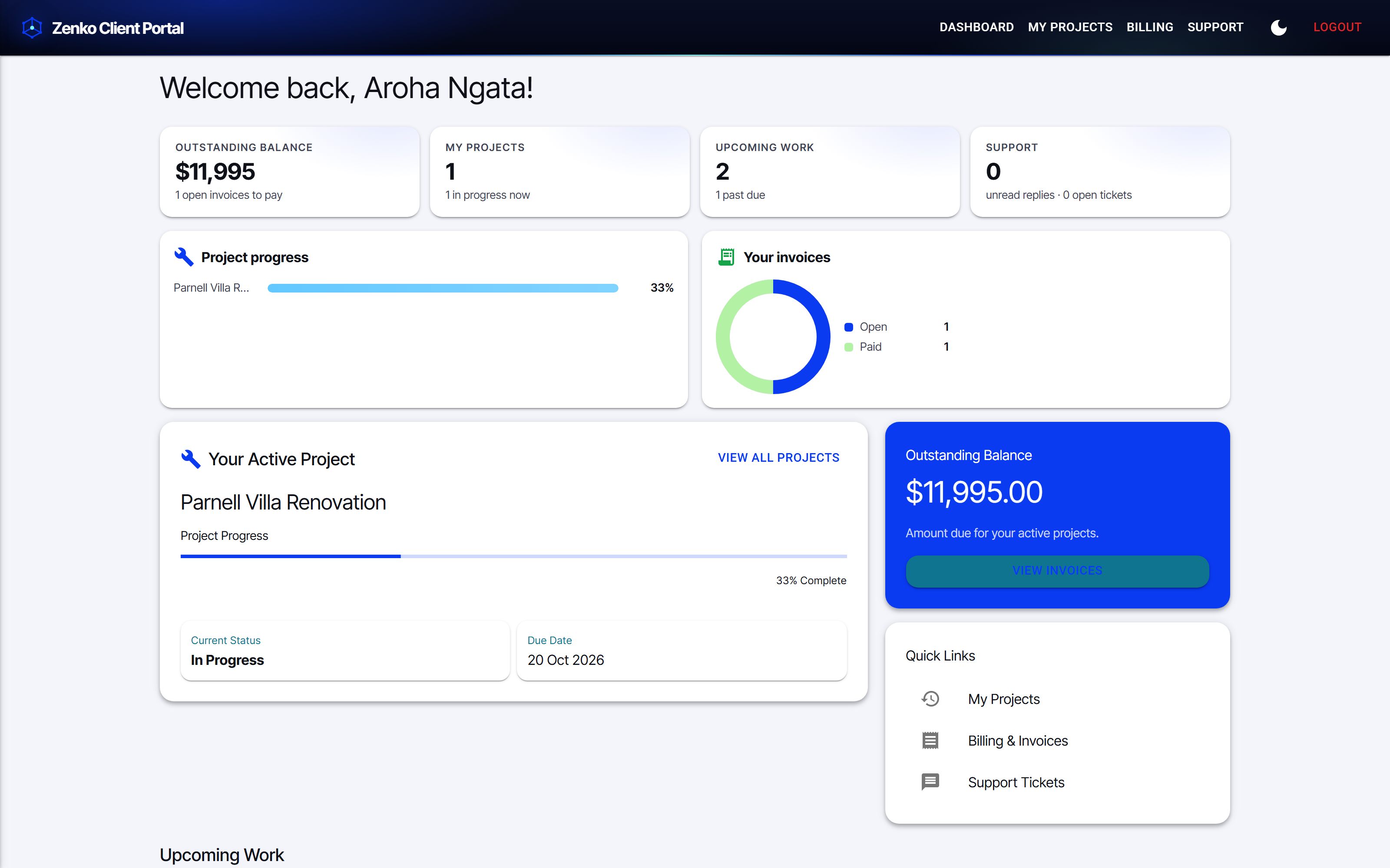 Client Portal in action (light)