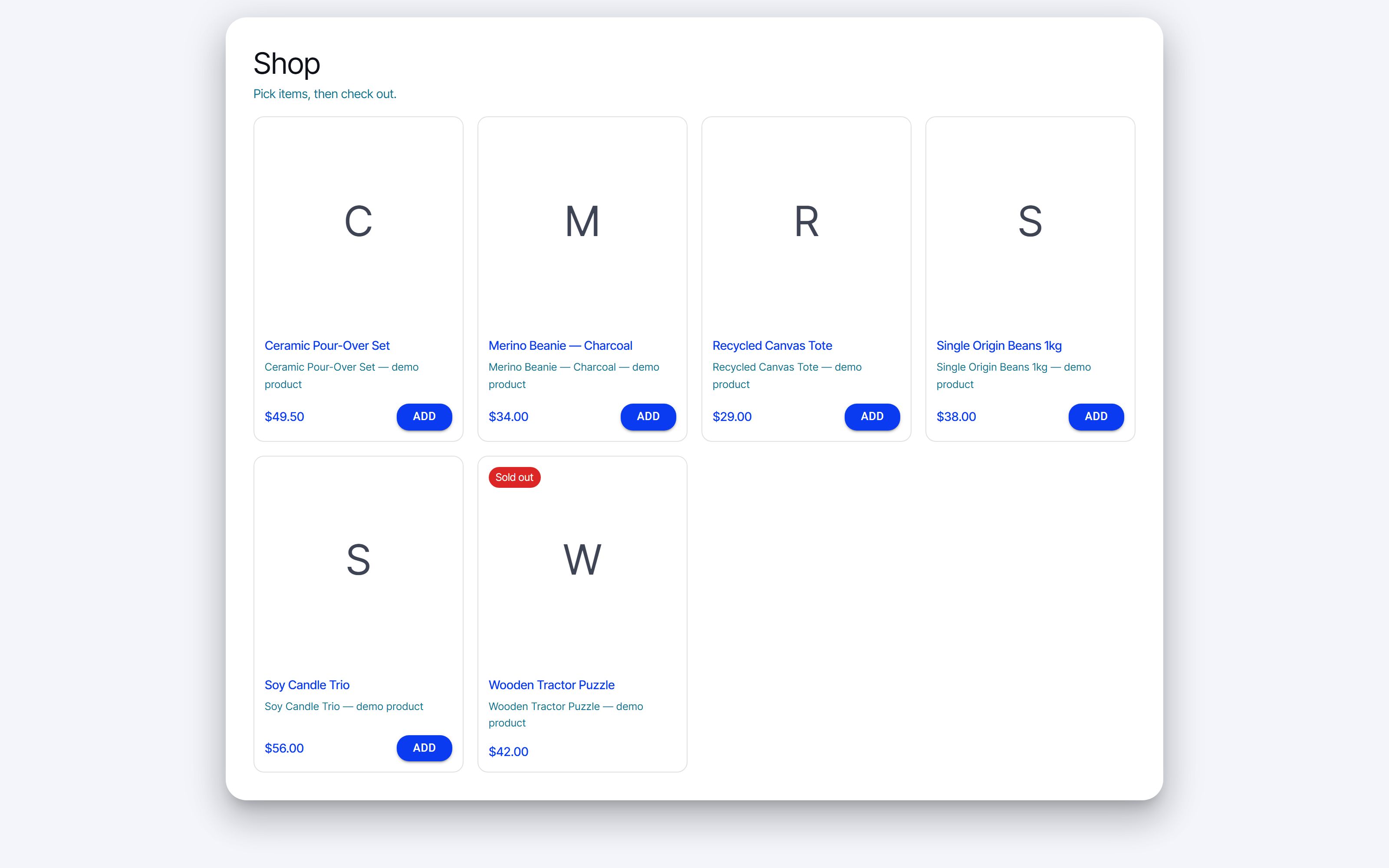 A storefront in minutes (light)