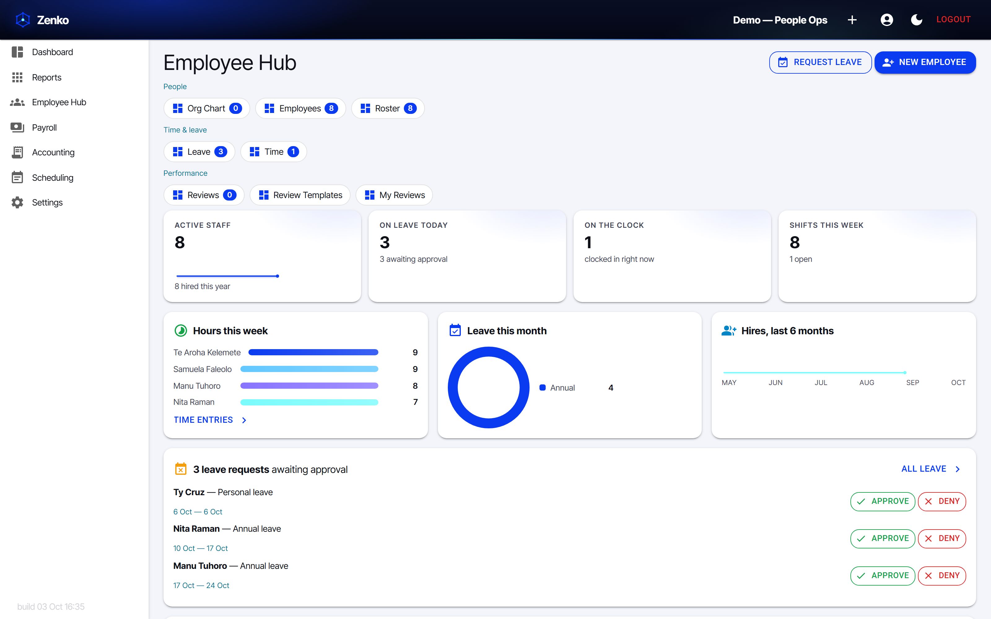 Employee Hub in action (light)