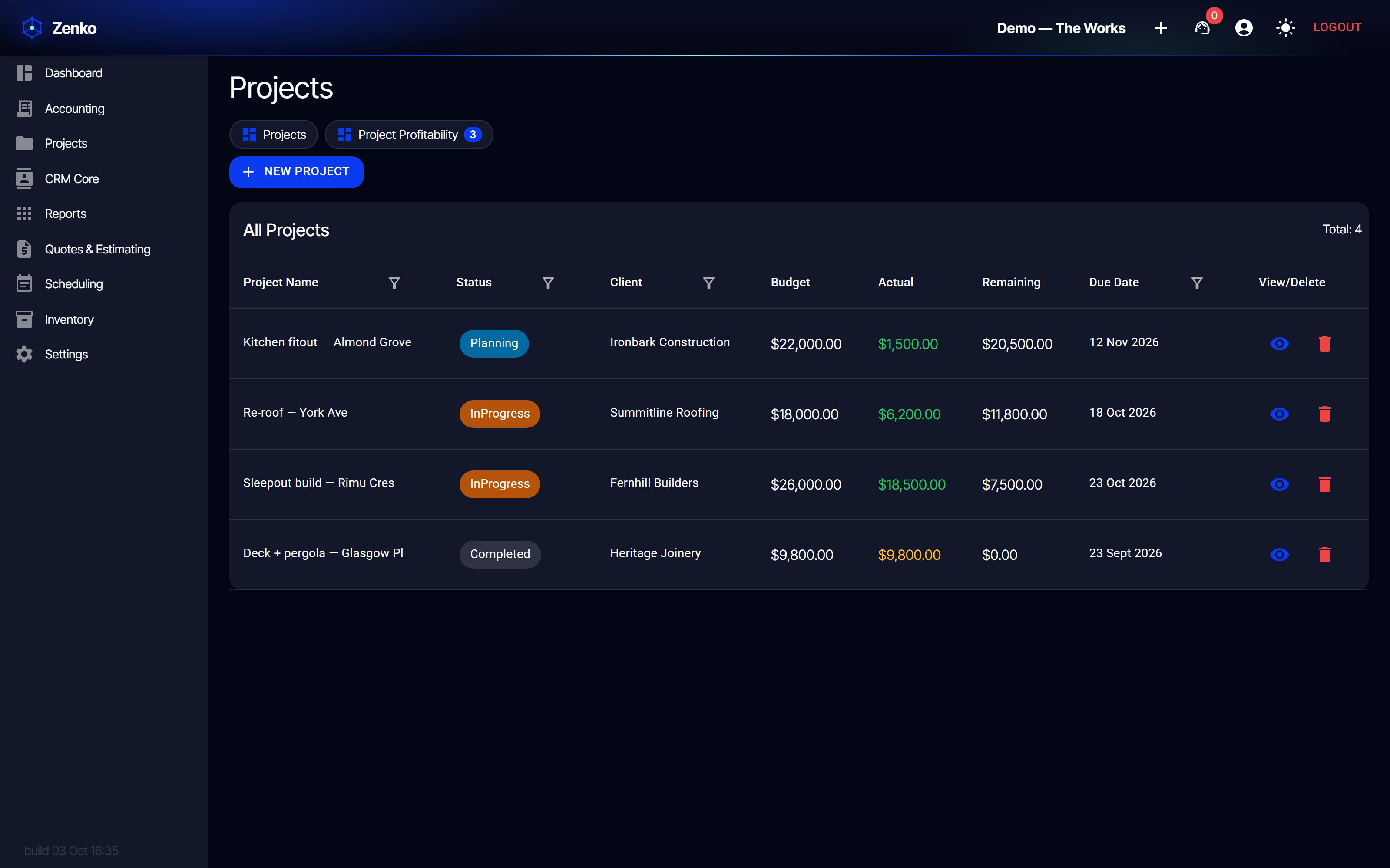 Every job on one screen (dark)